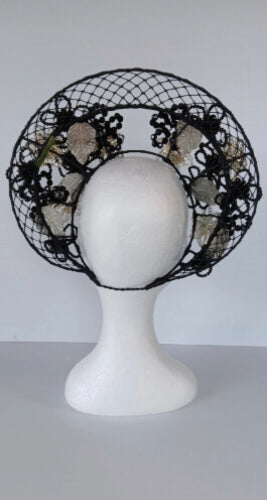 A picture of a Black and Silver Beaded Millinery Crown by Melissa Rath Millinery.