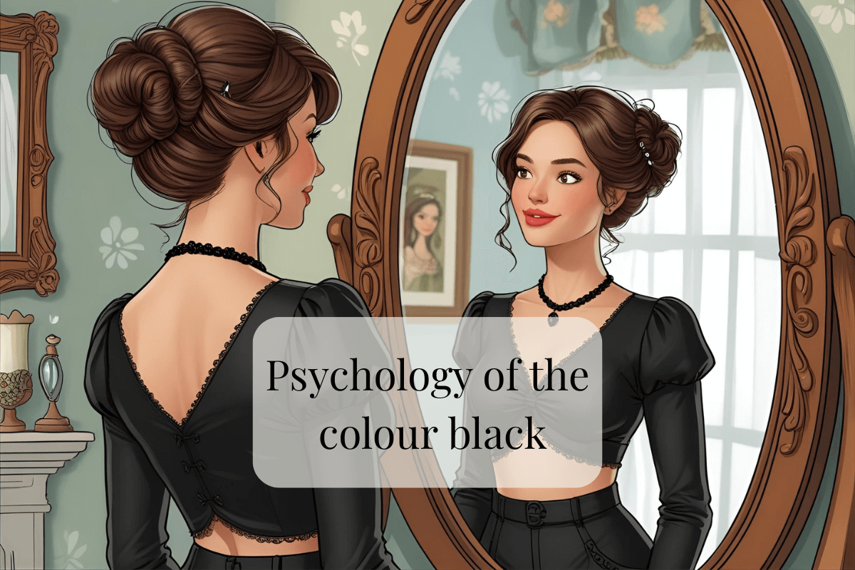 A blog banner for a blog post on the colour psychology of the colour black by Melissa Rath Millinery.