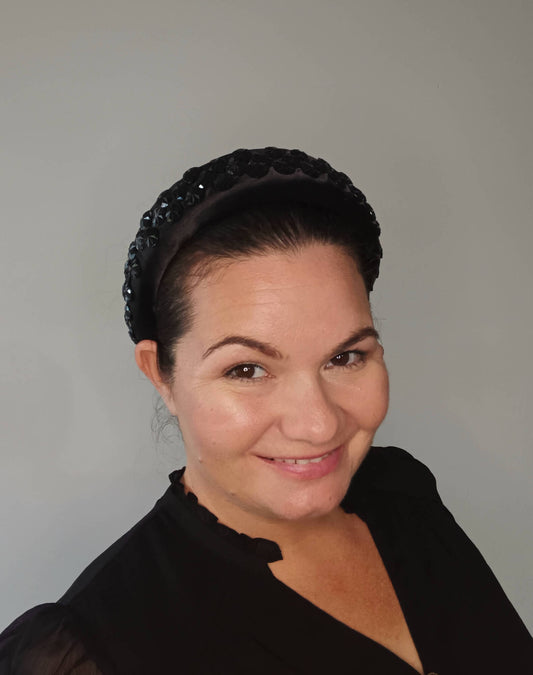 A picture of a Black Padded Headband by Melissa Rath Millinery.