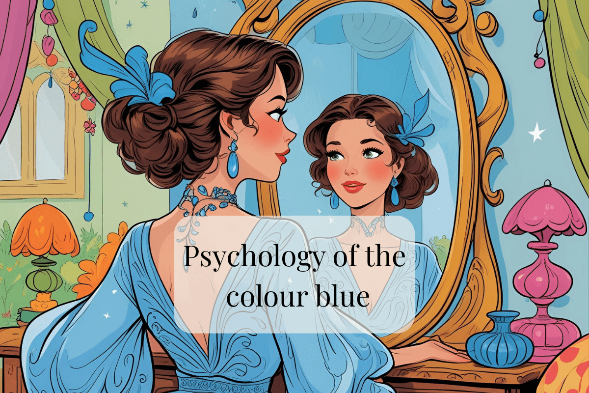 A blog banner for a blog post on the colour psychology of the colour blue by Melissa Rath Millinery.