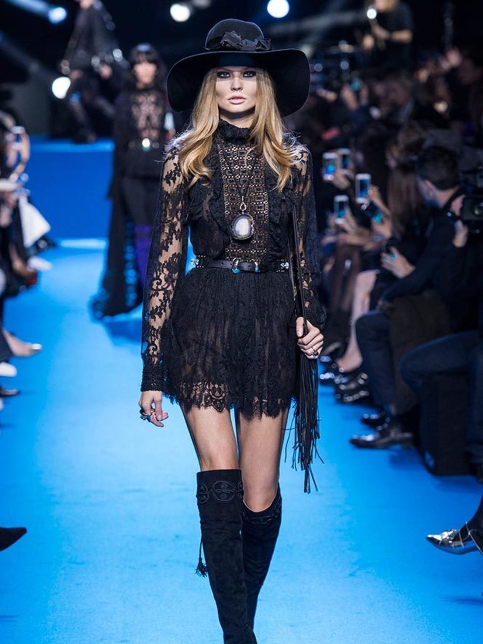 A picture of a model on the catwalk for Elie Saab AW 2016.