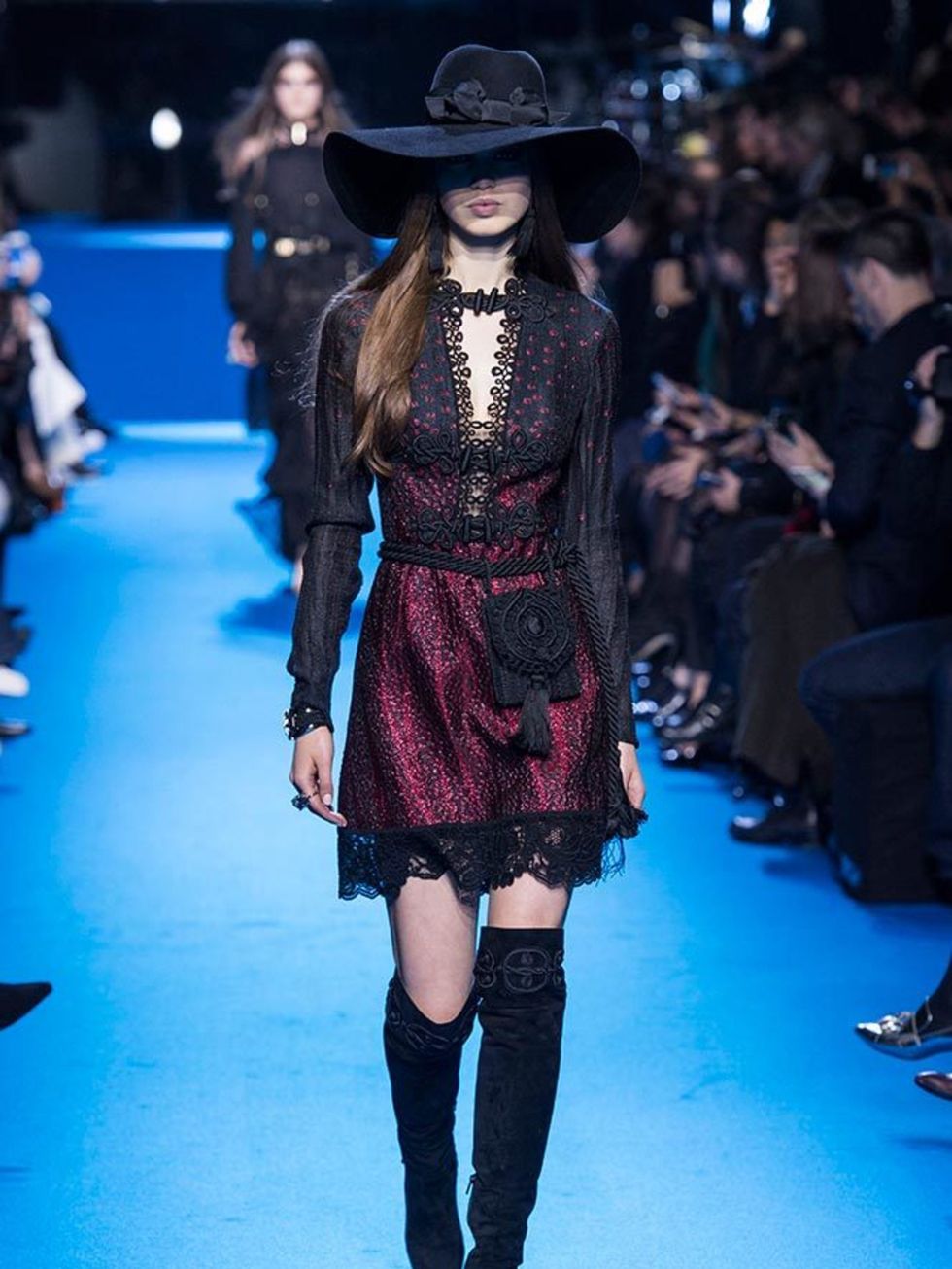 A picture of a model on the catwalk for Elie Saab AW 2016.