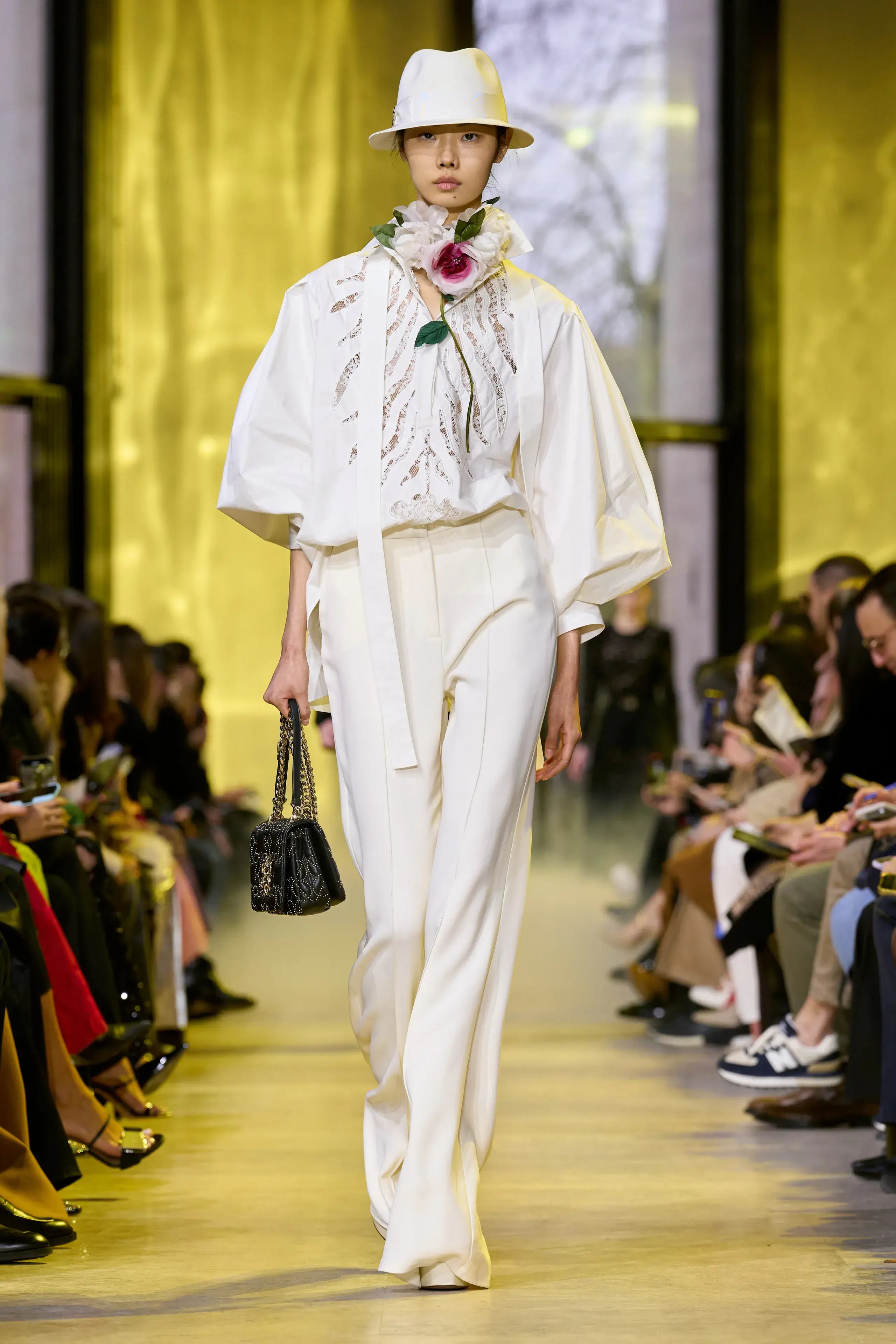 A picture of a model on the catwalk for Elie Saab AW 2023.