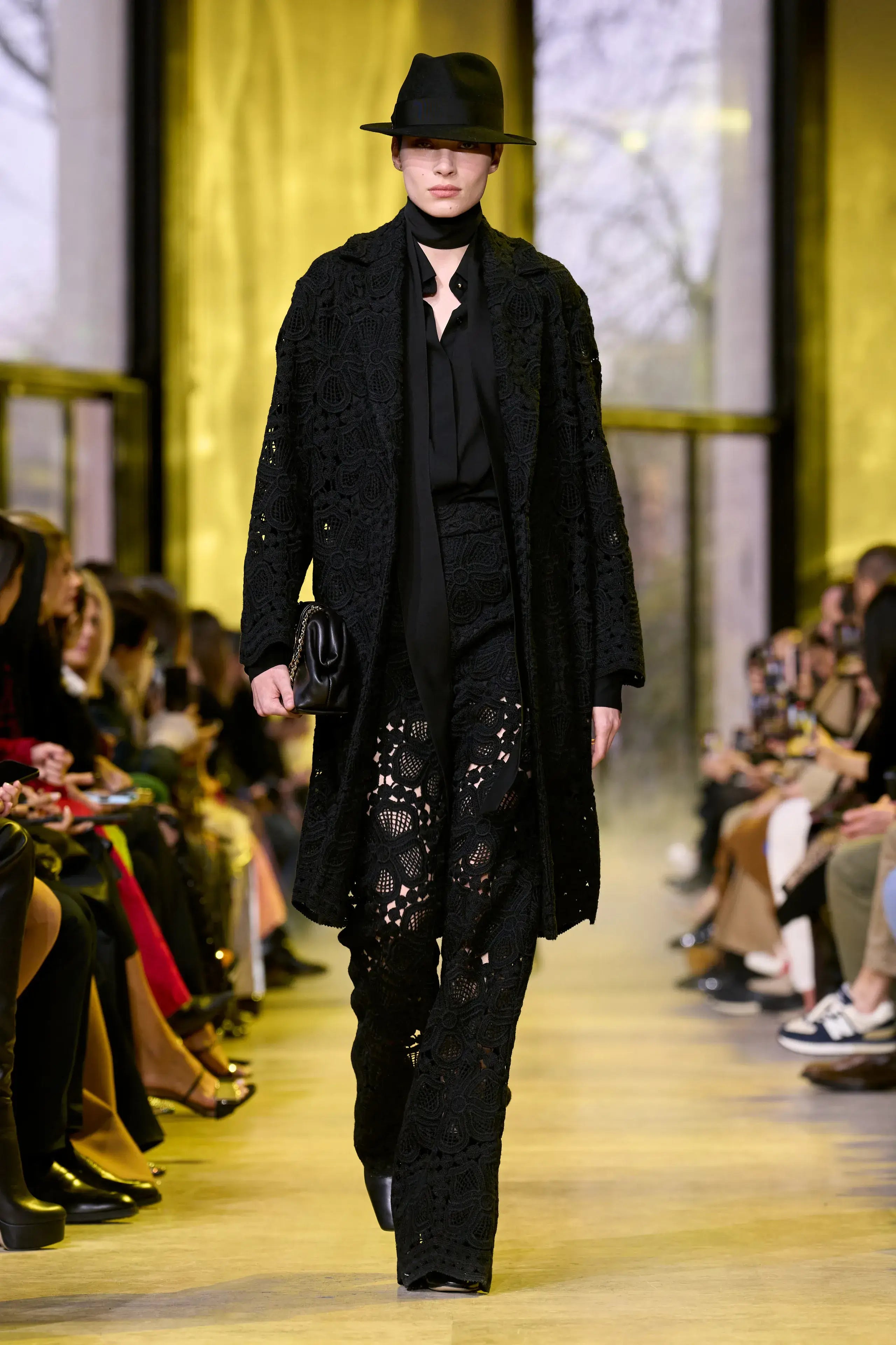 A picture of a model on the catwalk for Elie Saab AW 2023.