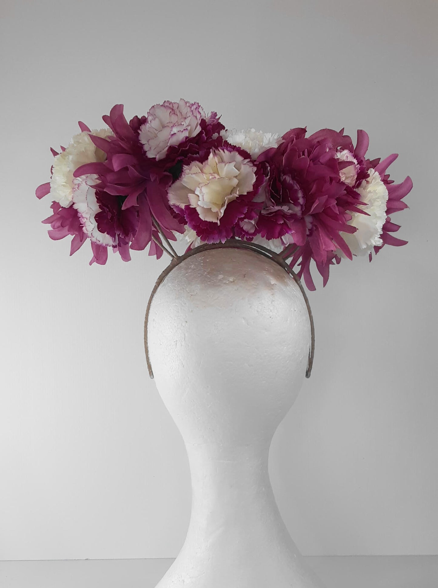 A picture of a floral floating millinery halo by Melissa Rath Millinery.