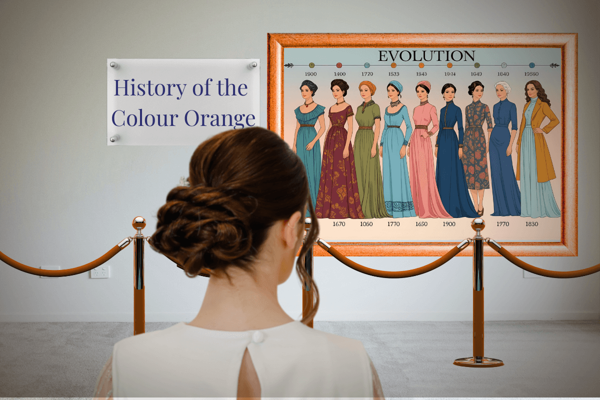 A blog Banner for the Colour History Blog post on the colour orange by Melissa Rath Millinery