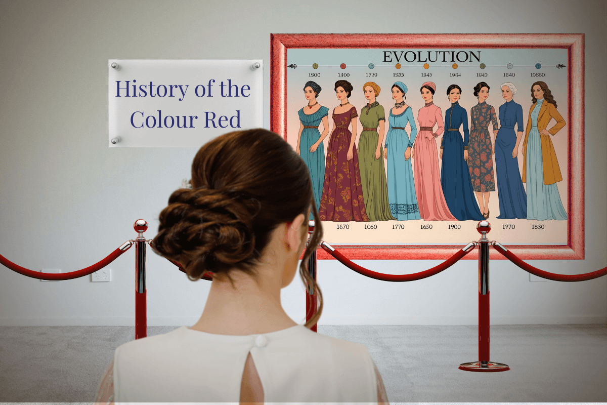 A blog Banner for the Colour History Blog post on the colour red by Melissa Rath Millinery