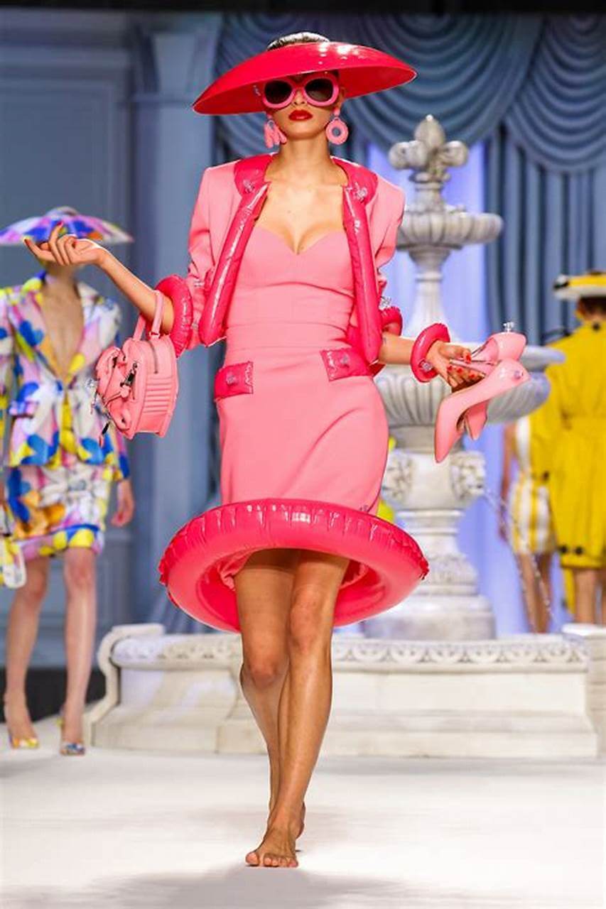 A picture of a model on the catwalk for Moschino 2023.