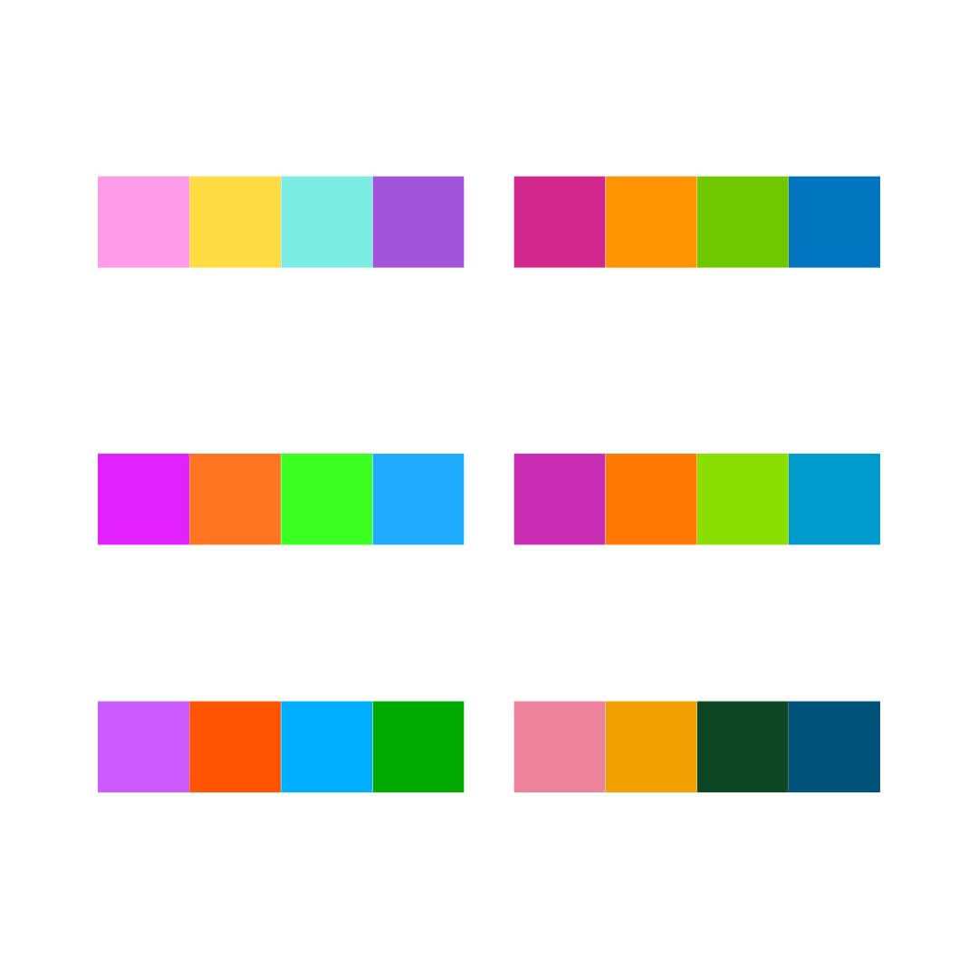 A picture of colour combinations for an orange square colour scheme.