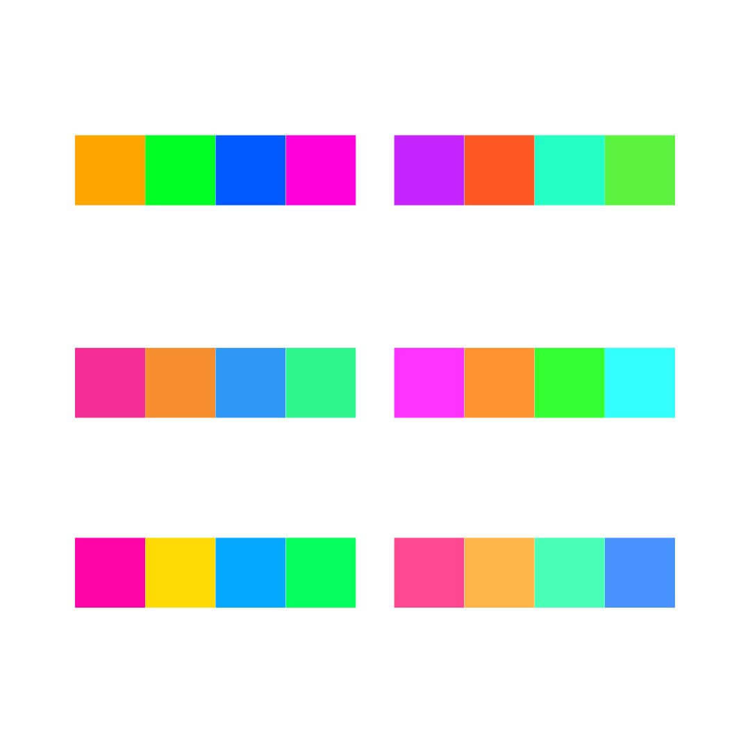 A picture of colour combinations for an orange tetradic colour scheme.