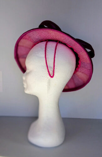 A picture of a Purple Patchwork Boater Hat by Melissa Rath Millinery.