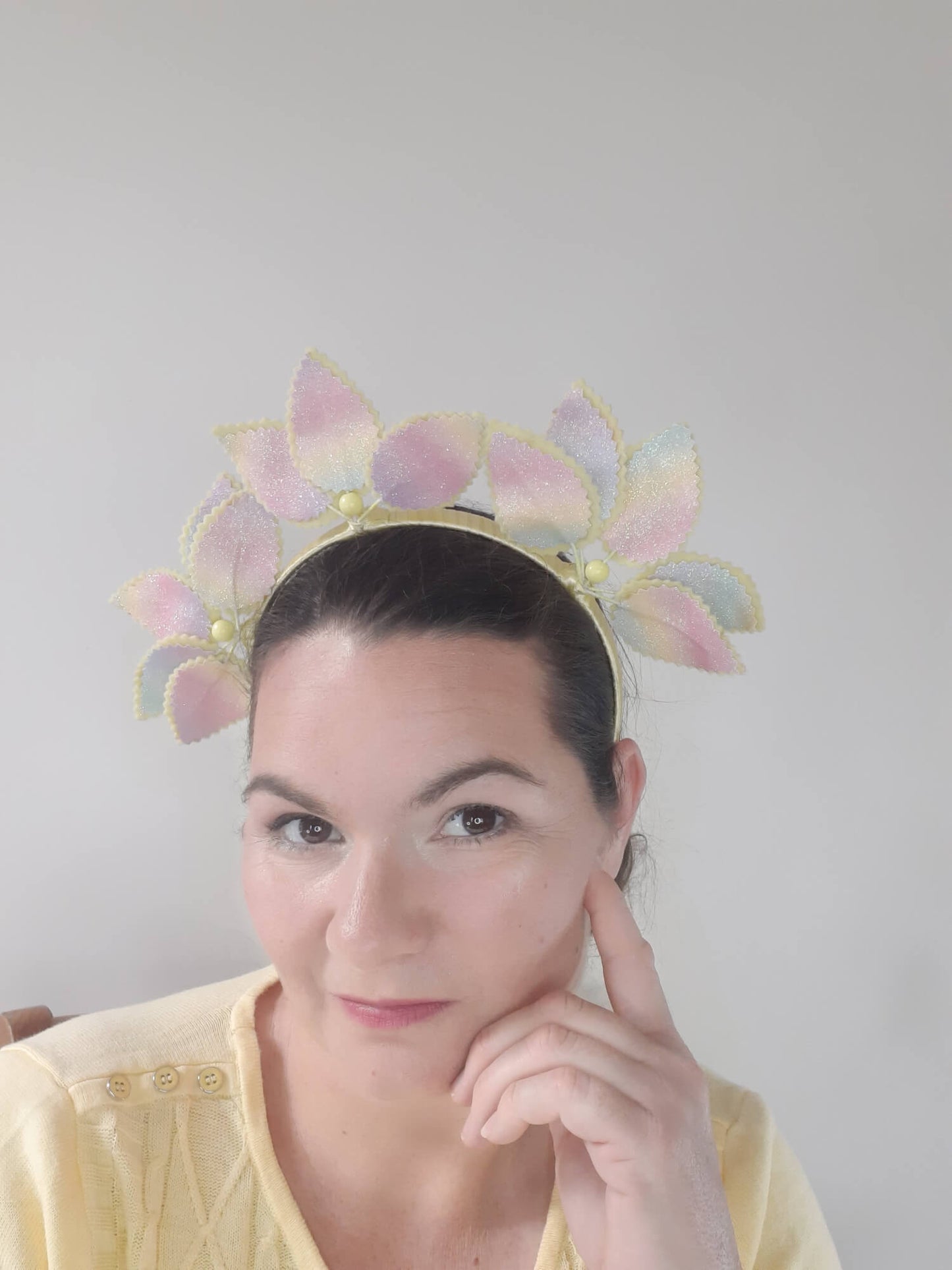 A picture of a Rainbow Pleather Millinery Headband by Melissa Rath Millinery.