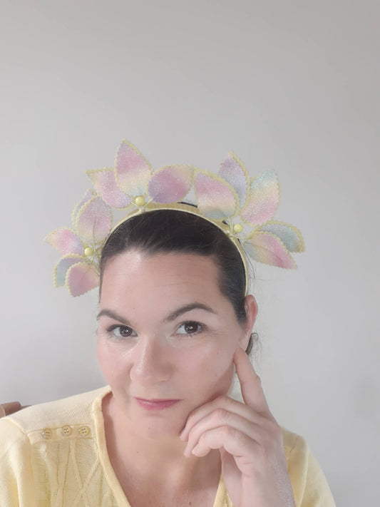 A picture of a Rainbow Pleather Millinery Headband by Melissa Rath Millinery.