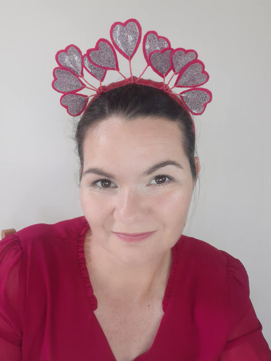 A picture of a red heart headband in pleather and felt by Melissa Rath Millinery