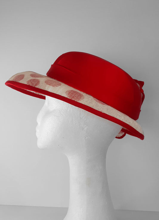 A picture of a Red and White Hat by Melissa Rath Millinery