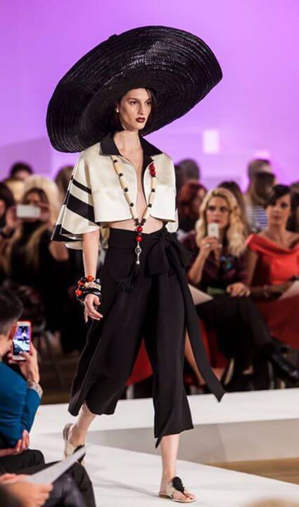 A picture of a model on the catwalk for Vassilis Emmanuel Zoulias 2016.