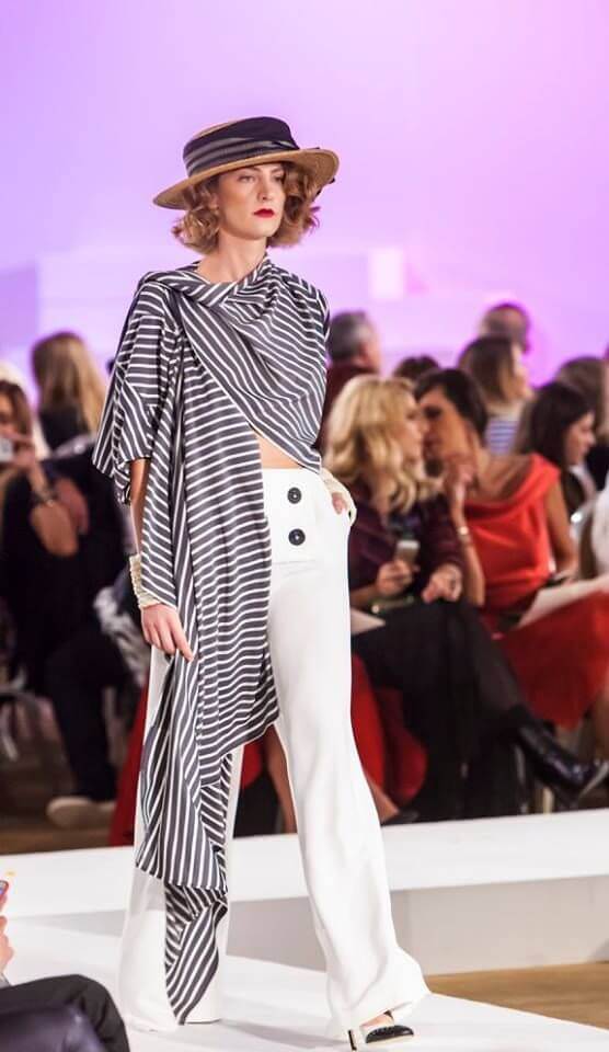 A picture of a model on the catwalk for Vassilis Emmanuel Zoulias 2016.