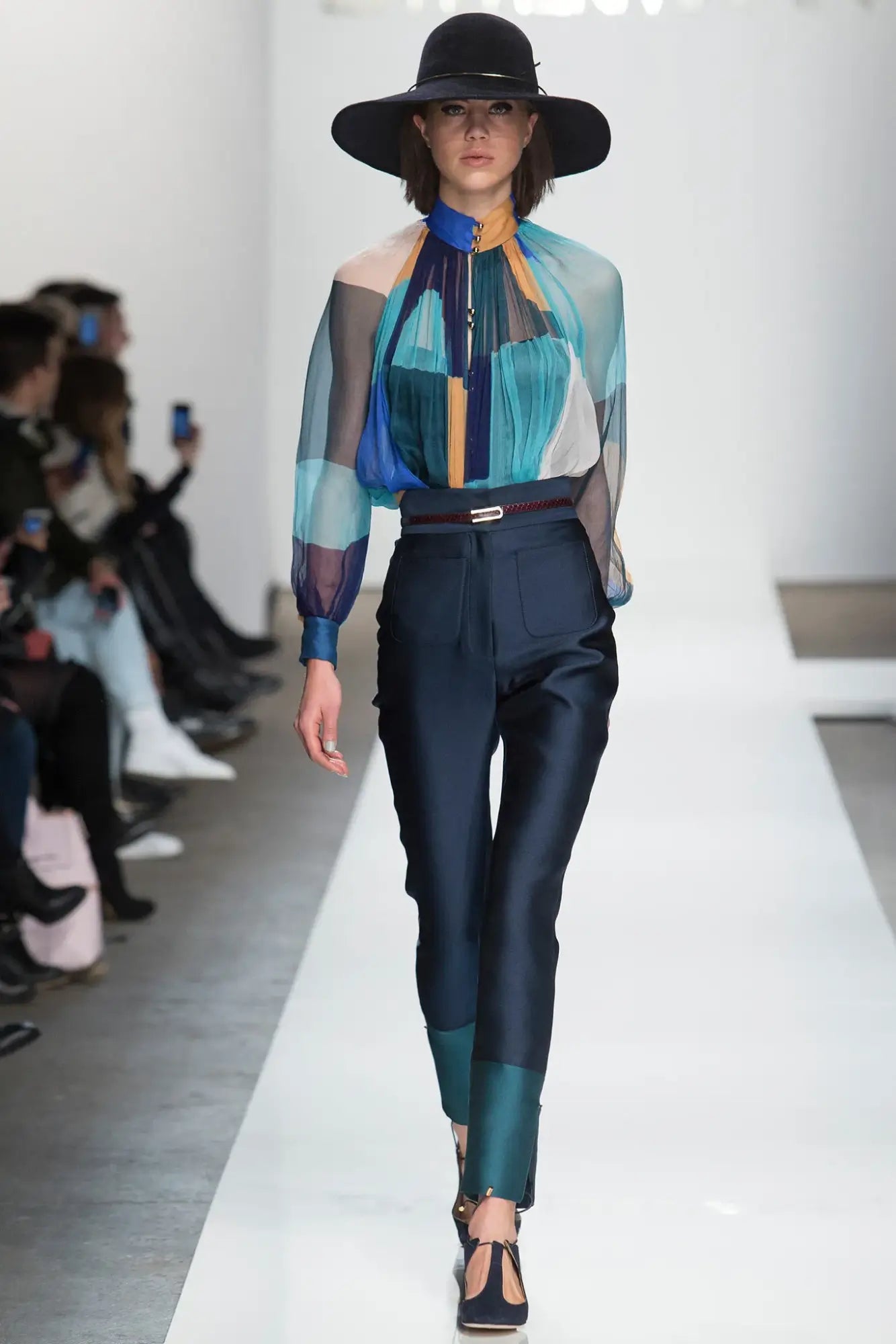 A picture of a model on the catwalk for Zimmerman AW 2015.