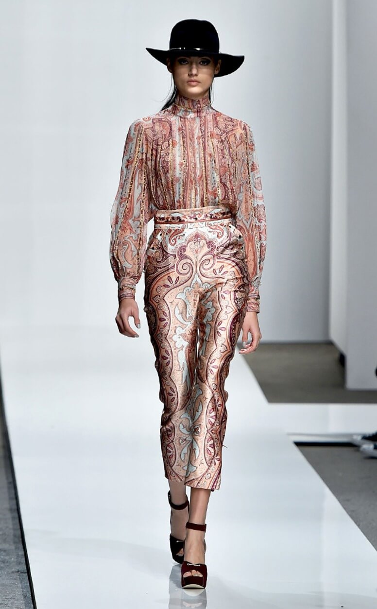 A picture of a model on the catwalk for Zimmerman AW 2015.