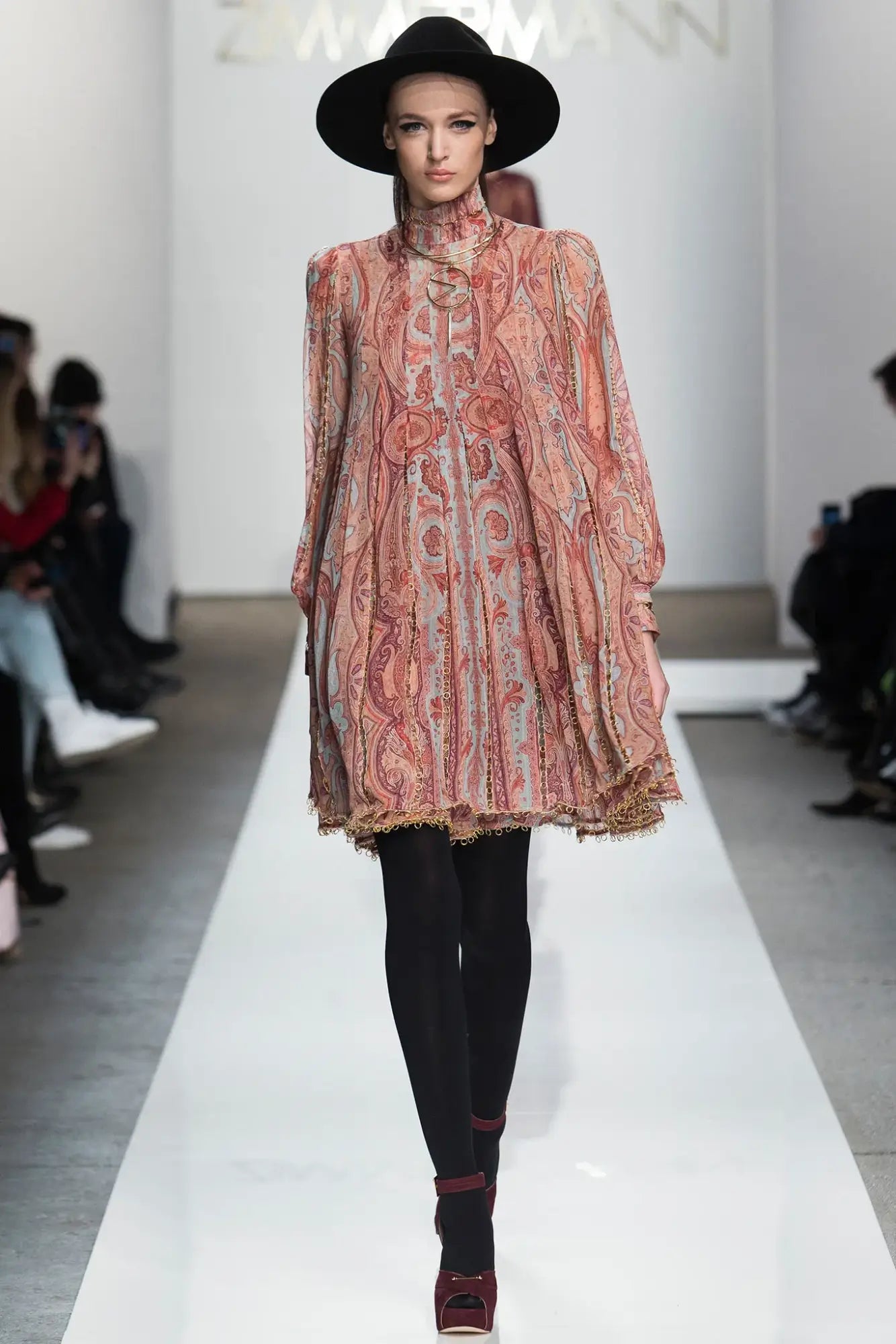 A picture of a model on the catwalk for Zimmerman AW 2015.
