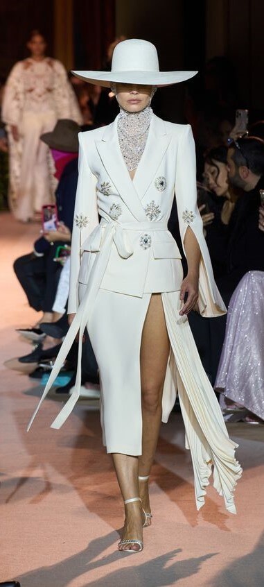 A picture of a catwalk model at Zuhair Murads Haute Couture Spring Summer 2023 show.