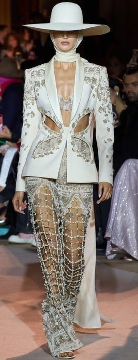A picture of a catwalk model at Zuhair Murads Haute Couture Spring Summer 2023 show.
