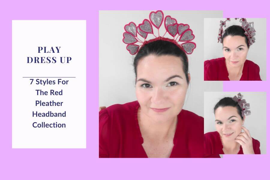 A picture of a blog banner for a blog about 7 styles for teh red pleather headband collection by Melissa Rath Millinery 
