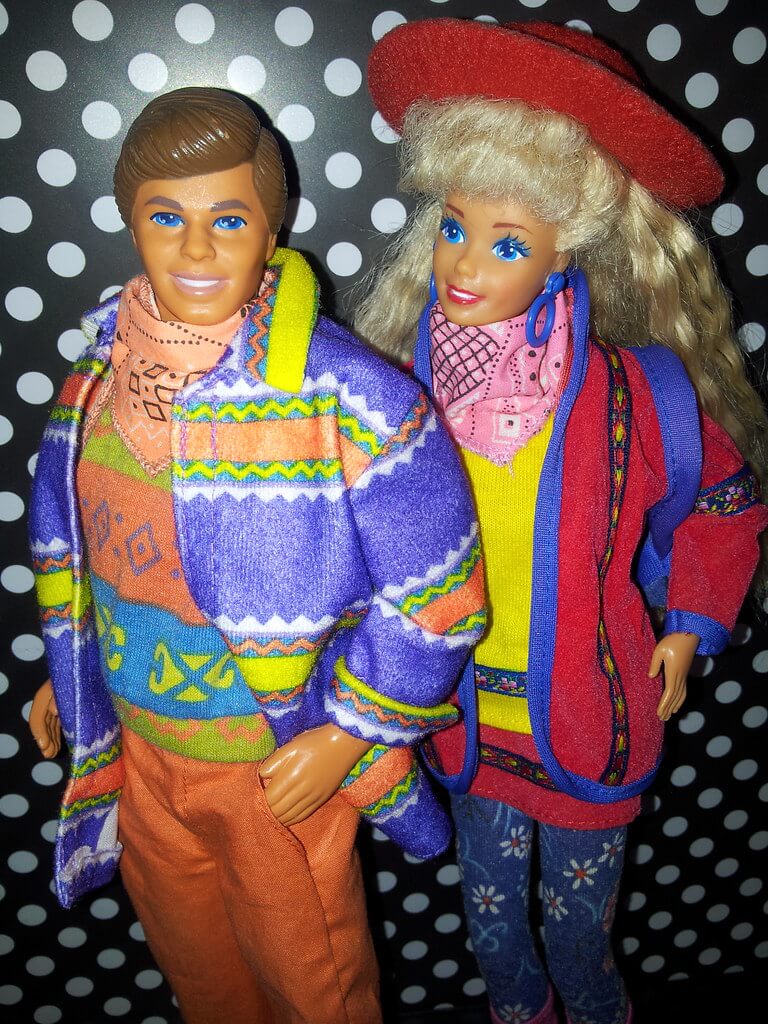 A picture of a Barbie and Ken doll in the 1990s