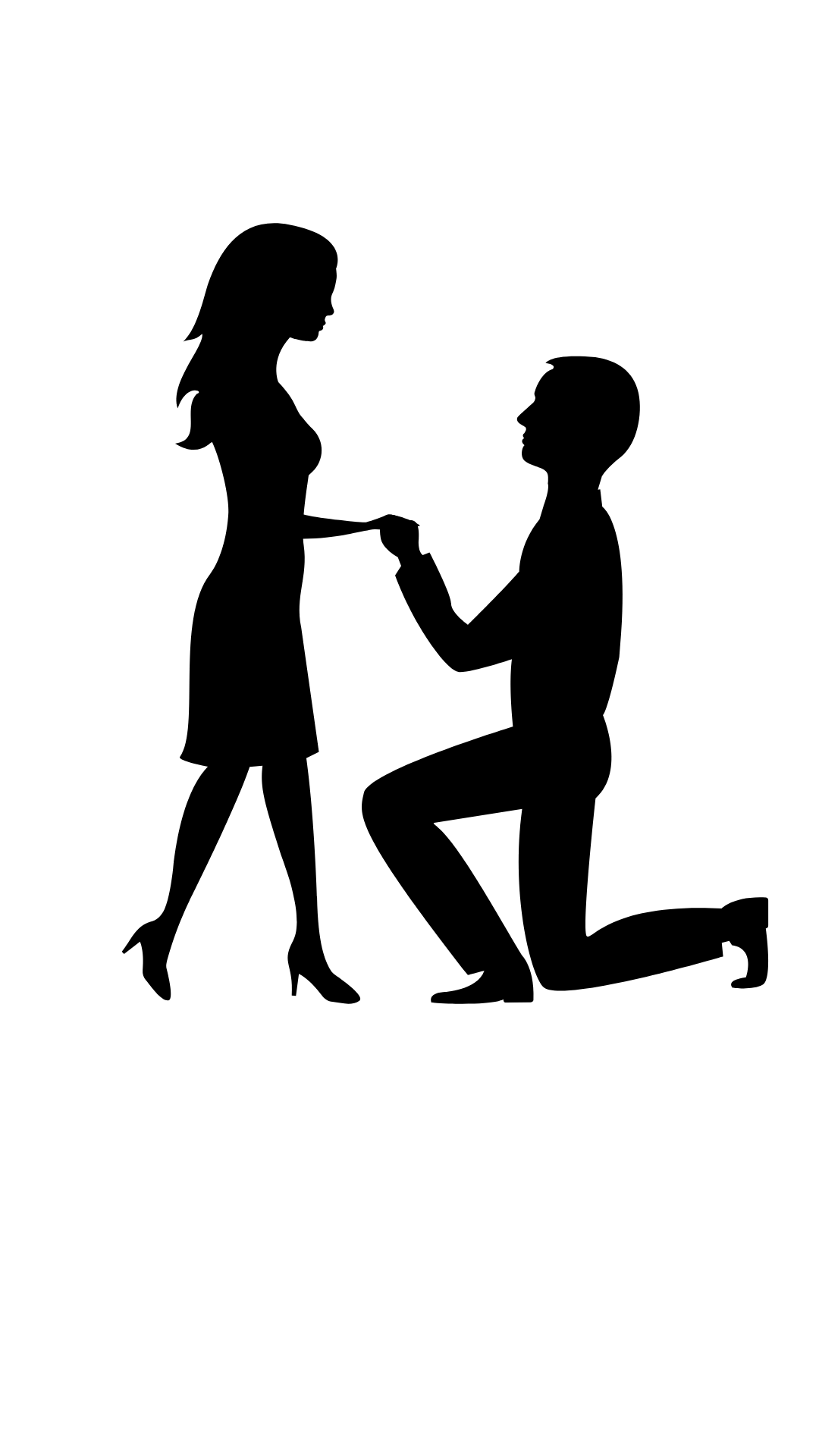 A romantic image of a man kneeling in front of a woman