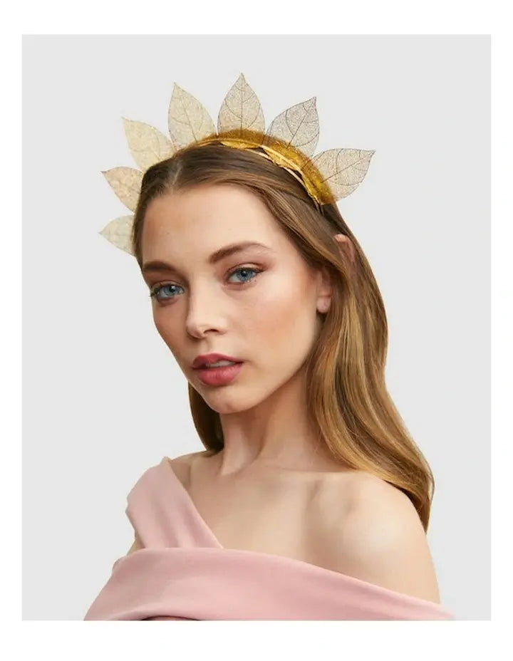 A picture of an Aki Headpiece in Gold by Ford Millinery, available online only at Myer