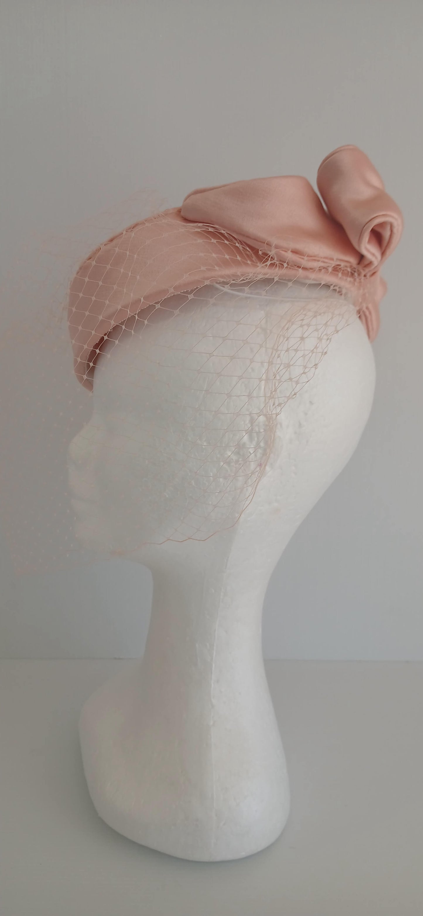 Apricot Satin Pillbox with Veiling and Bow by Melissa Rath Millinery
