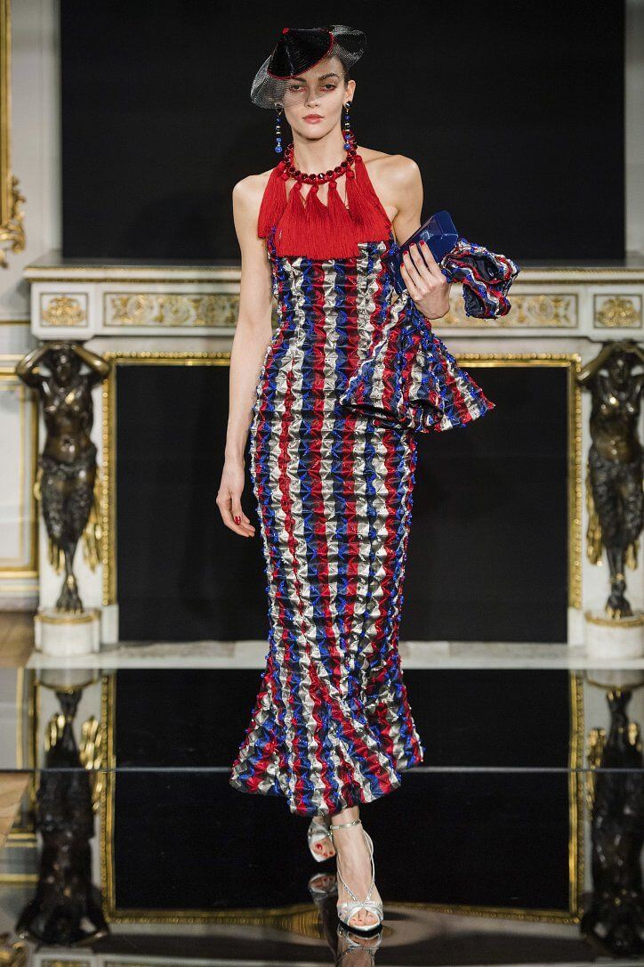 A picture of a model on the catwalk for the Armani 2019 catwalk show.