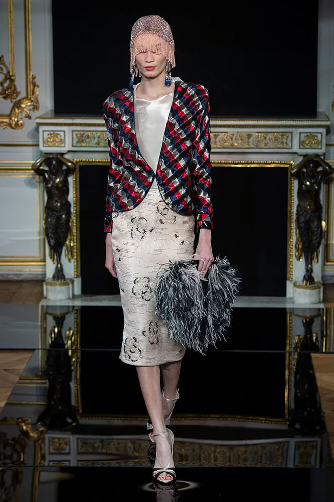 A picture of a model on the catwalk for the Armani 2019 catwalk show.