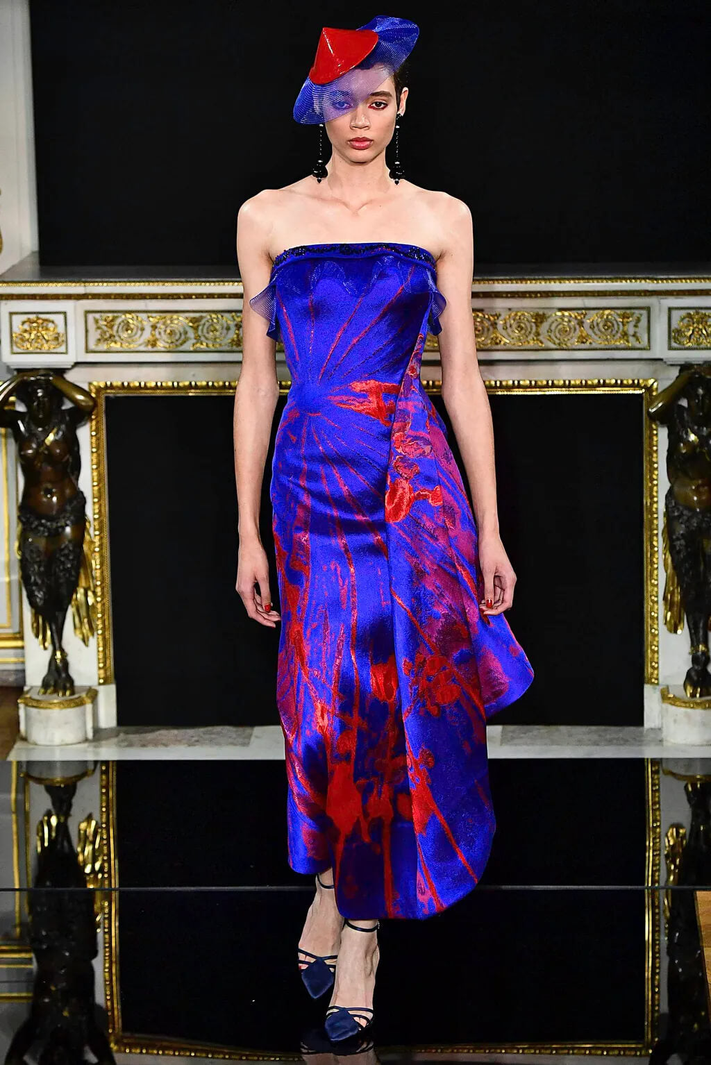 A picture of a model on the catwalk for the Armani 2019 catwalk show.