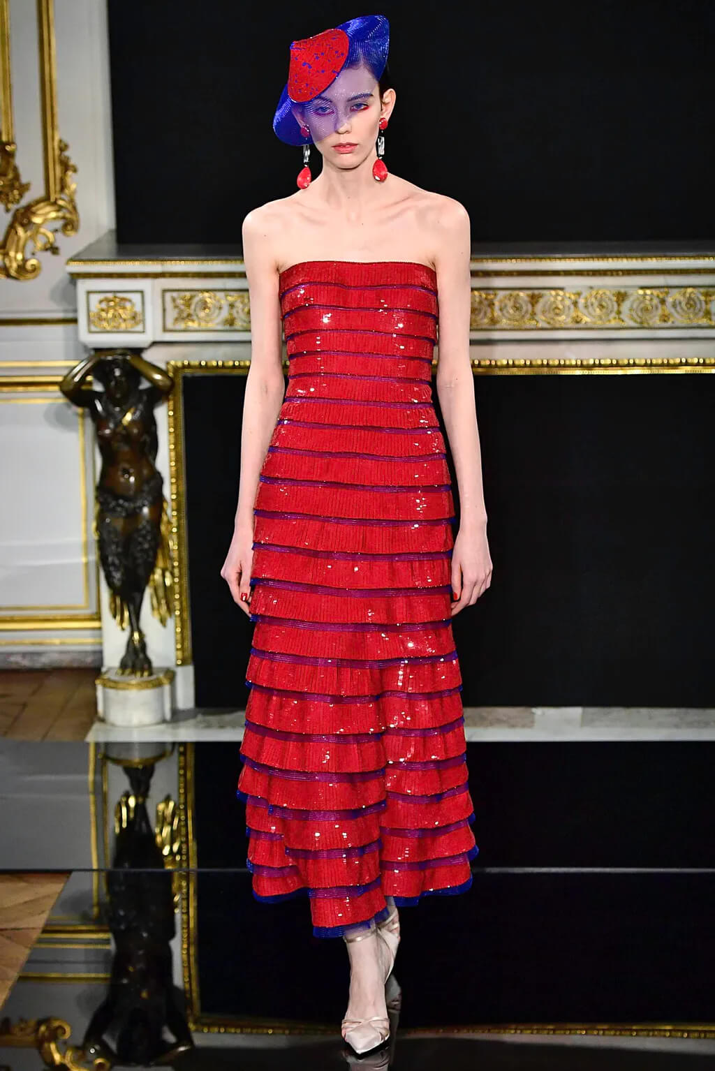 A picture of a model on the catwalk for the Armani 2019 catwalk show.
