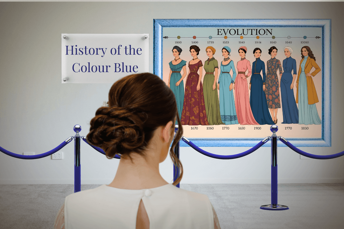 A picture of a blog cover for a blog post about the history of the colour blue by Melissa Rath MIllinery.