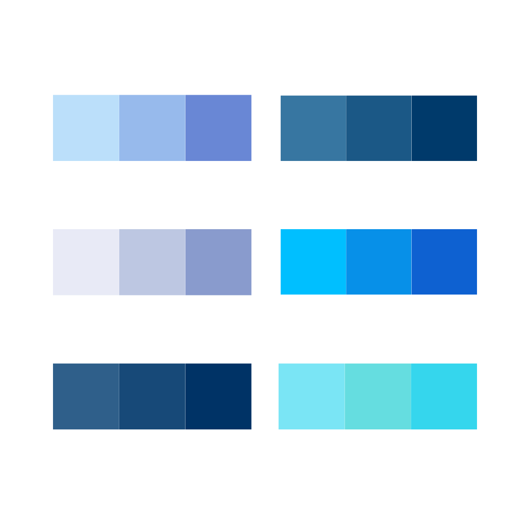 A picture of blue monochromatic colour schemes.