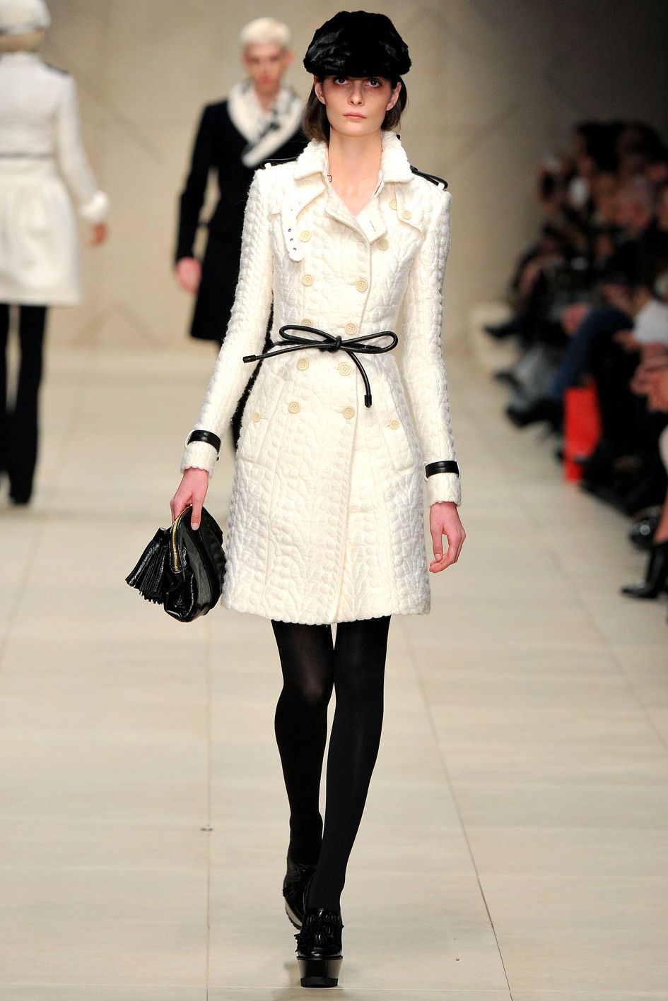 A picture of a model on the catwalk for the Burberry Prorsum Autumn Winter 2011 Catwalk show.