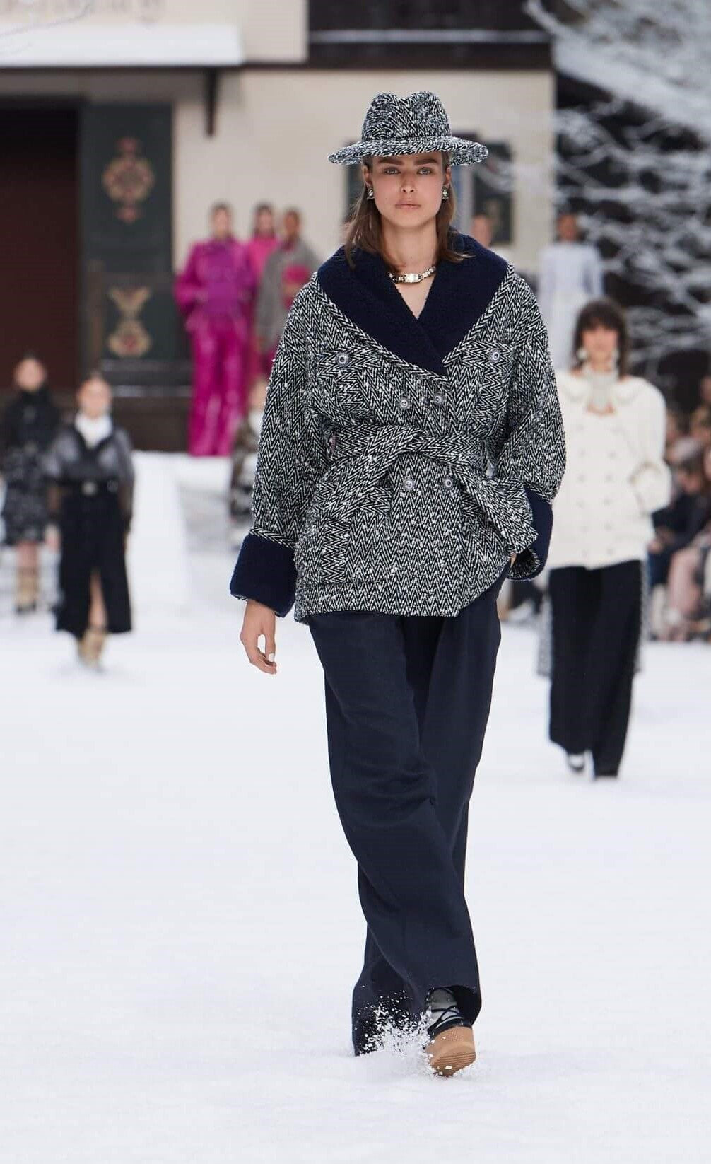 A picture of a model on the catwalk for Chanel AW 2019.