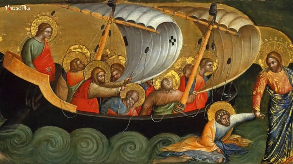 A picture of the painting "Christ rescuing Peter from Drowning" by Lorenzo Veneziano, painted in 1370