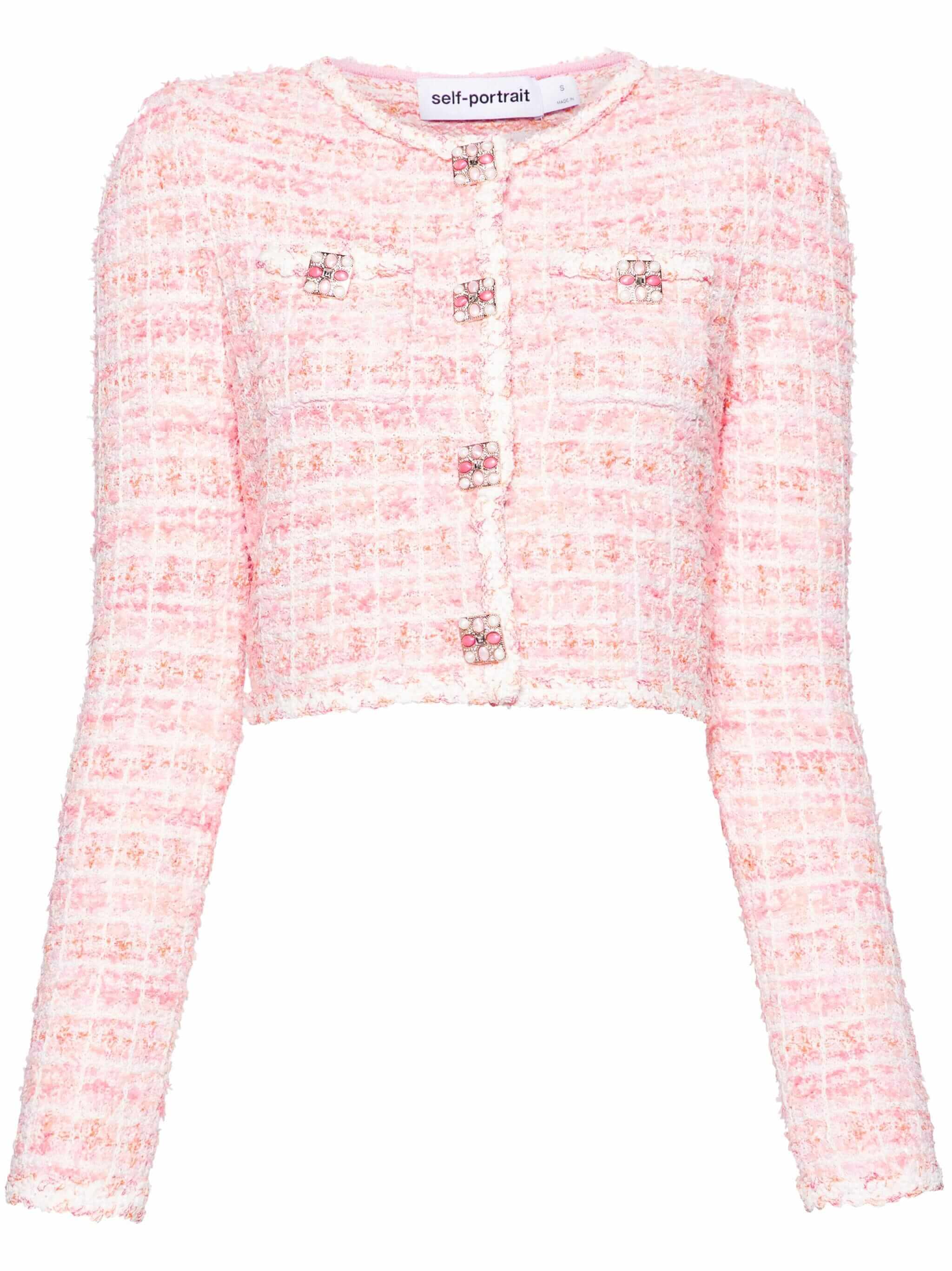 A picture of the Cropped Tweed Cardigan by Self Portrait, available at Farfetch