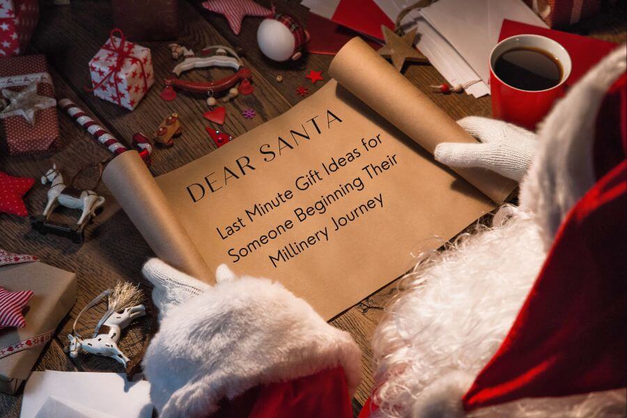 A picture of the blog for a blog post about millinery gift guide for new milliners, by Melissa Rath Millinery.