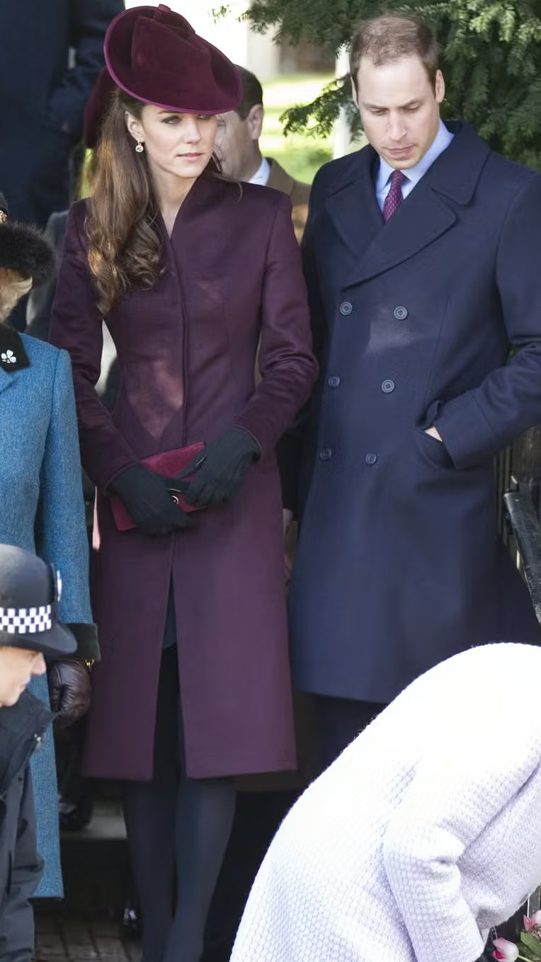 A picture of Duchess Catherine in a festive Christmas Day outfit.