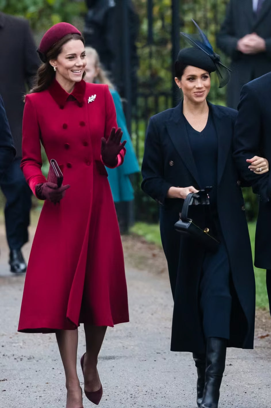 A picture of Duchess Catherine in a festive Christmas Day outfit.