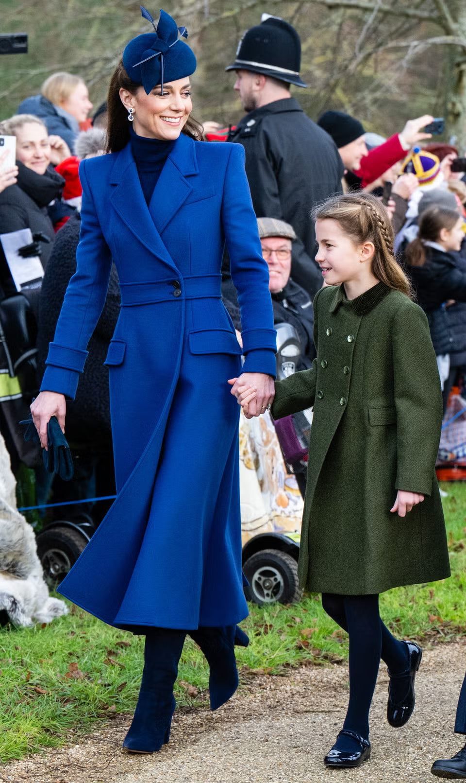 A picture of Duchess Catherine in a festive Christmas Day outfit.