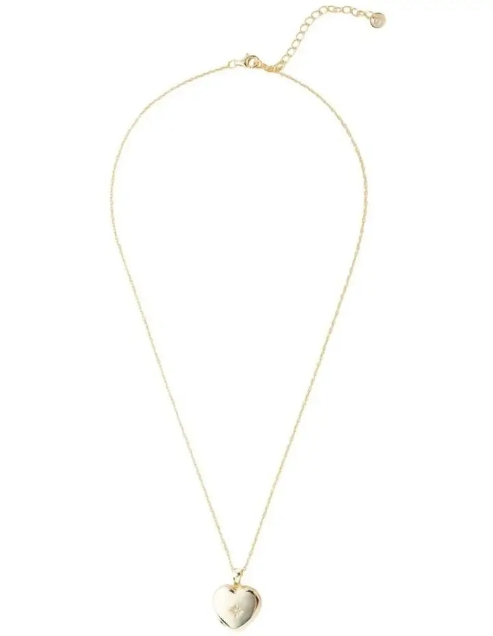 A picture of  the Lou Lana Heart Locket Necklace in Light Gold by Mocha, available at Myer