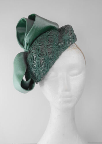 A picture of a Green Braided Millinery Beret by Melissa Rath Millinery.