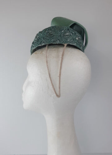 A picture of a Green Braided Millinery Beret by Melissa Rath Millinery.