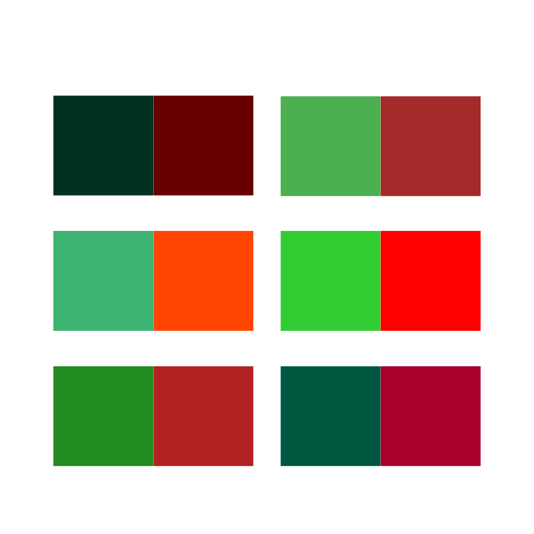 A picture of colour combinations for a green complementary colour scheme.