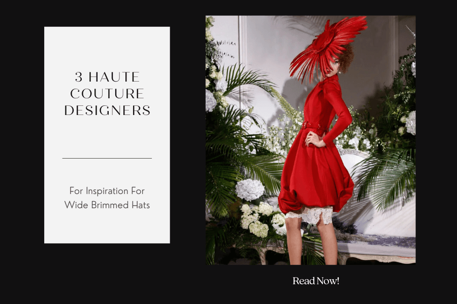 A picture of a blog cover for a series on haute couture designers for millinery inspiration by Melissa Rath MIllinery.